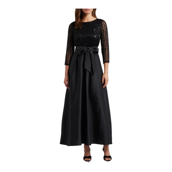 Pisarro Nights Black Sequin Taffeta Fairy Whimsigoth Gown Maxi Dress Size 2 - Picture 1 of 14